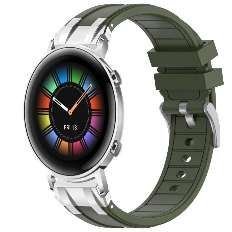 For Huawei Watch GT2 42mm 20mm Quick Release Silver Buckle Royal Silicone Watch Band(Olive Green) by bashfashion
