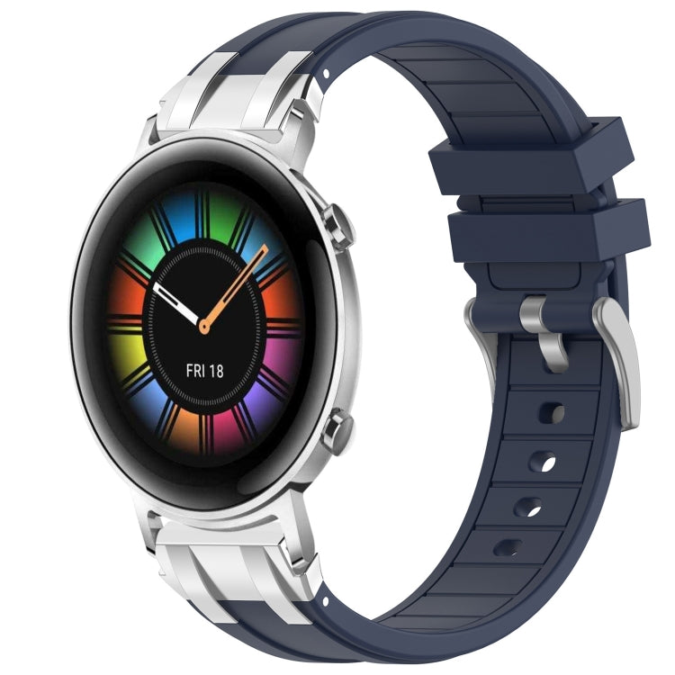 For Huawei Watch GT2 42mm 20mm Quick Release Silver Buckle Royal Silicone Watch Band(Navy Blue) by bashfashion