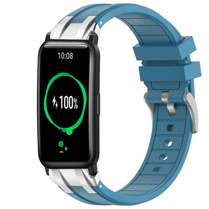 For Honor Watch ES 20mm Quick Release Silver Buckle Royal Silicone Watch Band(Sea Blue) by bashfashion