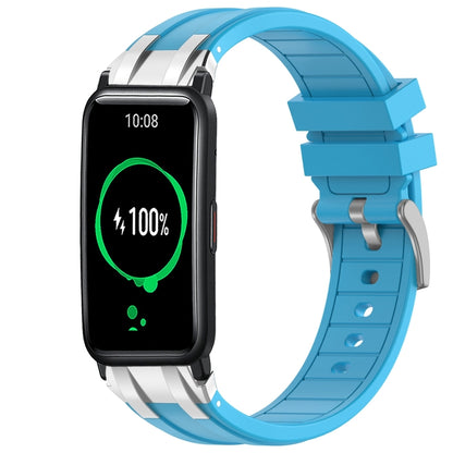 For Honor Watch ES 20mm Quick Release Silver Buckle Royal Silicone Watch Band(Sky Blue) by bashfashion