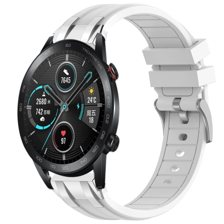 For Honor Magic Watch 2 42mm 20mm Quick Release Silver Buckle Royal Silicone Watch Band(White) by bashfashion