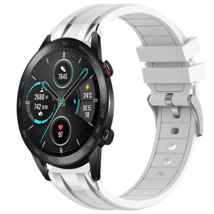 For Honor Magic Watch 2 42mm 20mm Quick Release Silver Buckle Royal Silicone Watch Band(White) by bashfashion