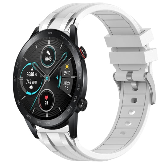 For Honor Magic Watch 2 42mm 20mm Quick Release Silver Buckle Royal Silicone Watch Band(White) by bashfashion