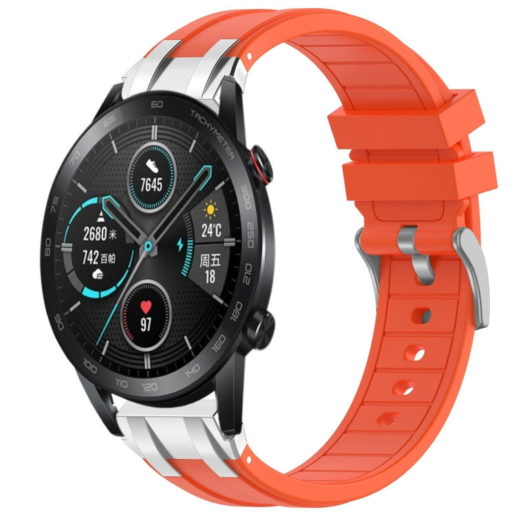 For Honor Magic Watch 2 42mm 20mm Quick Release Silver Buckle Royal Silicone Watch Band(Orange) by bashfashion