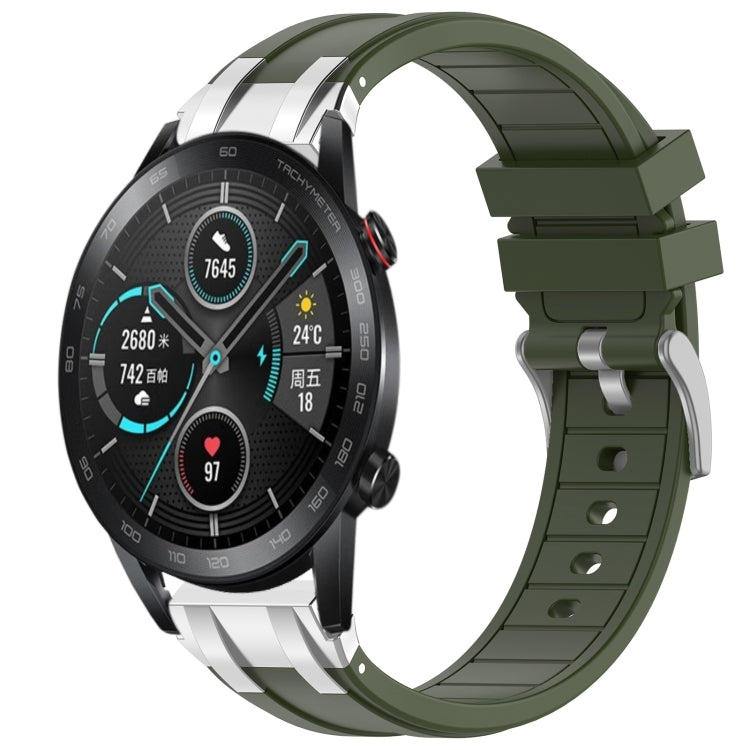 For Honor Magic Watch 2 42mm 20mm Quick Release Silver Buckle Royal Silicone Watch Band(Olive Green) by bashfashion