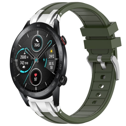 For Honor Magic Watch 2 42mm 20mm Quick Release Silver Buckle Royal Silicone Watch Band(Olive Green) by bashfashion