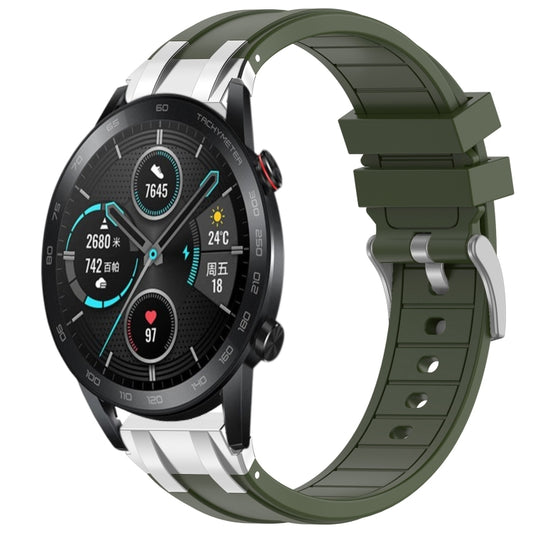 For Honor Magic Watch 2 42mm 20mm Quick Release Silver Buckle Royal Silicone Watch Band(Olive Green) by bashfashion