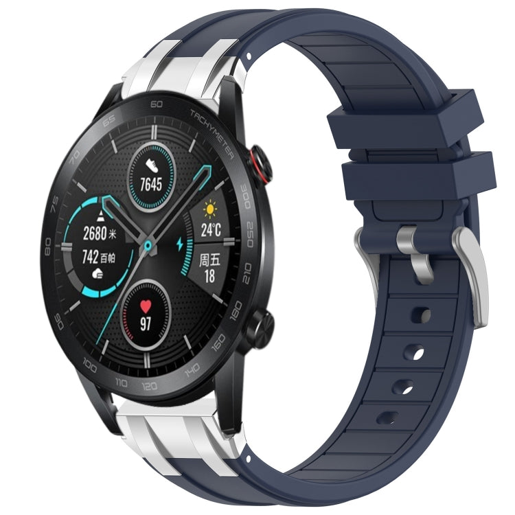 For Honor Magic Watch 2 42mm 20mm Quick Release Silver Buckle Royal Silicone Watch Band(Navy Blue) by bashfashion