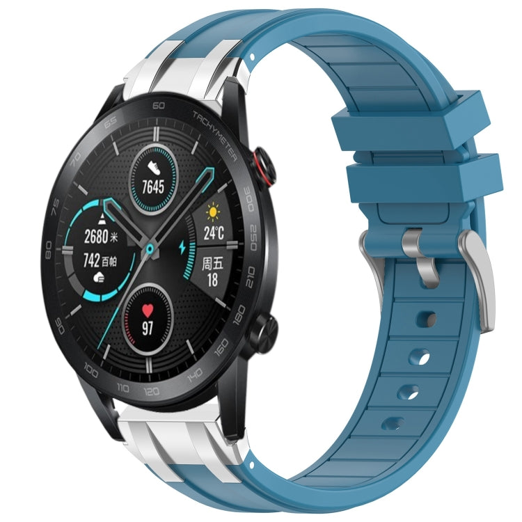 For Honor Magic Watch 2 42mm 20mm Quick Release Silver Buckle Royal Silicone Watch Band(Sea Blue) by bashfashion
