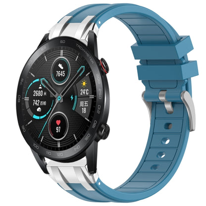 For Honor Magic Watch 2 42mm 20mm Quick Release Silver Buckle Royal Silicone Watch Band(Sea Blue) by bashfashion