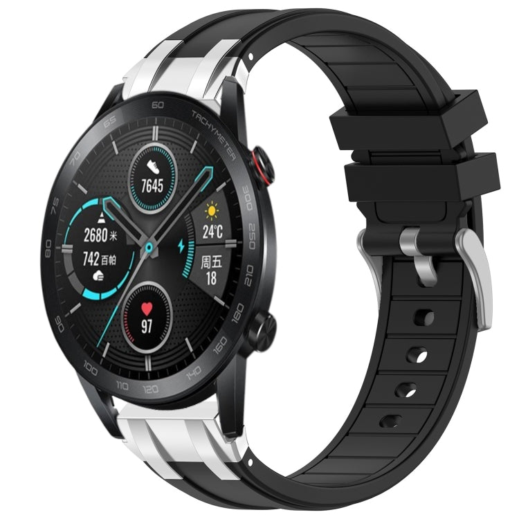 For Honor Magic Watch 2 42mm 20mm Quick Release Silver Buckle Royal Silicone Watch Band(Black) by bashfashion