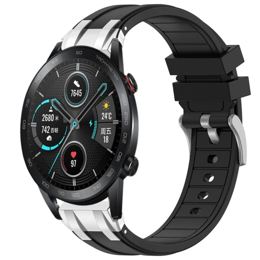 For Honor Magic Watch 2 42mm 20mm Quick Release Silver Buckle Royal Silicone Watch Band(Black) by bashfashion