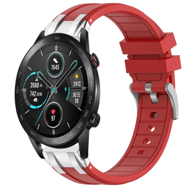 For Honor Magic Watch 2 42mm 20mm Quick Release Silver Buckle Royal Silicone Watch Band(Red) by bashfashion
