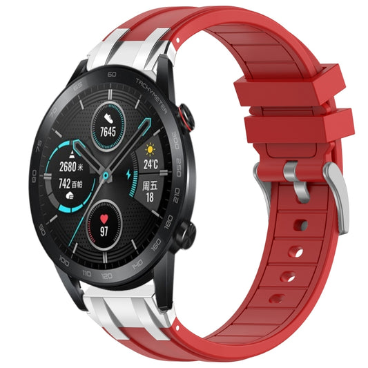 For Honor Magic Watch 2 42mm 20mm Quick Release Silver Buckle Royal Silicone Watch Band(Red) by bashfashion