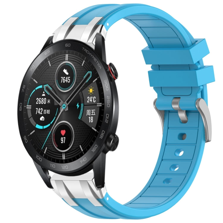 For Honor Magic Watch 2 42mm 20mm Quick Release Silver Buckle Royal Silicone Watch Band(Sky Blue) by bashfashion