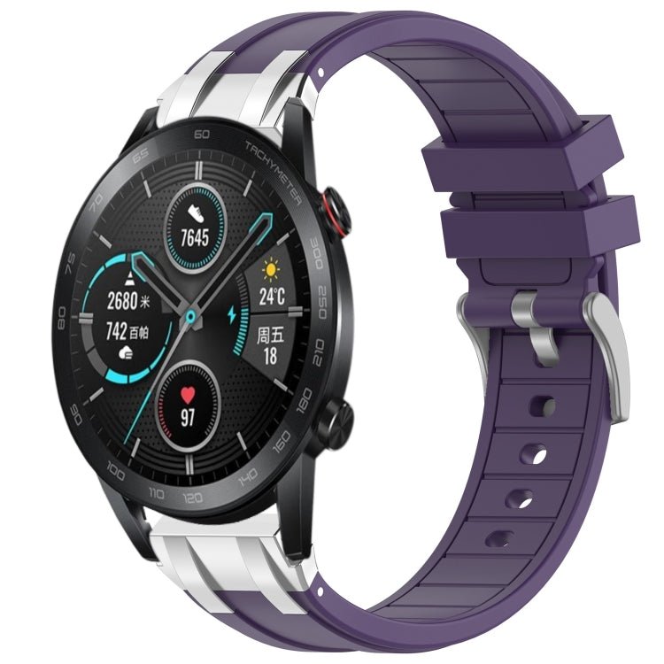 For Honor Magic Watch 2 42mm 20mm Quick Release Silver Buckle Royal Silicone Watch Band(Purple) by bashfashion