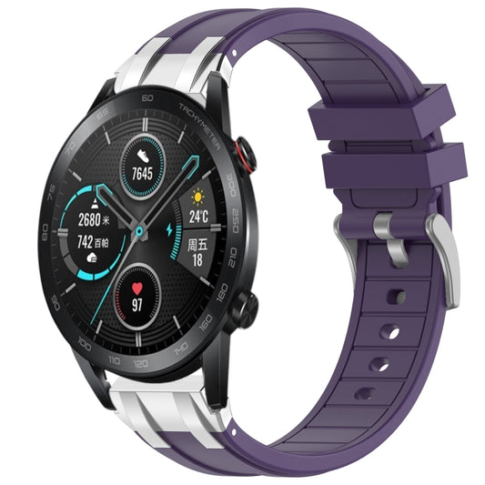 For Honor Magic Watch 2 42mm 20mm Quick Release Silver Buckle Royal Silicone Watch Band(Purple) by bashfashion