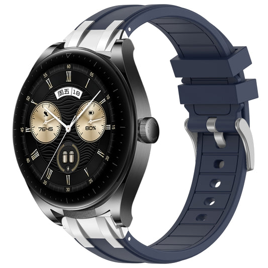 For Huawei Watch Buds 22mm Quick Release Silver Buckle Royal Silicone Watch Band(Navy Blue) by bashfashion