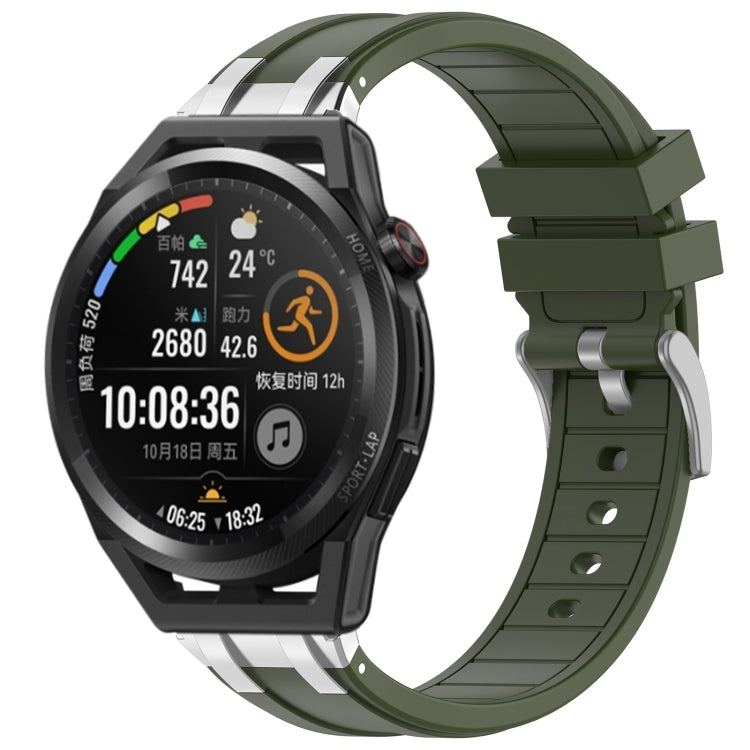 For Huawei Watch GT Runner 22mm Quick Release Silver Buckle Royal Silicone Watch Band(Olive Green) by bashfashion