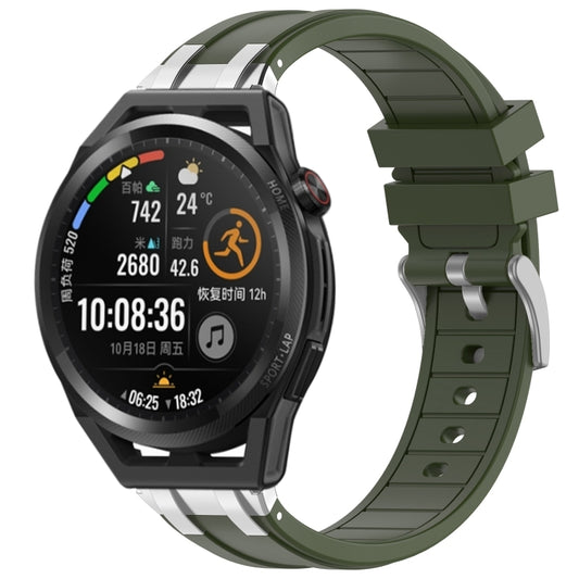 For Huawei Watch GT Runner 22mm Quick Release Silver Buckle Royal Silicone Watch Band(Olive Green) by bashfashion
