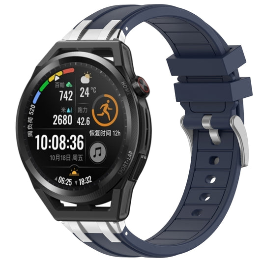 For Huawei Watch GT Runner 22mm Quick Release Silver Buckle Royal Silicone Watch Band(Navy Blue) by bashfashion