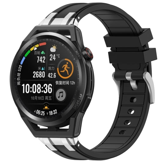 For Huawei Watch GT Runner 22mm Quick Release Silver Buckle Royal Silicone Watch Band(Black) by bashfashion