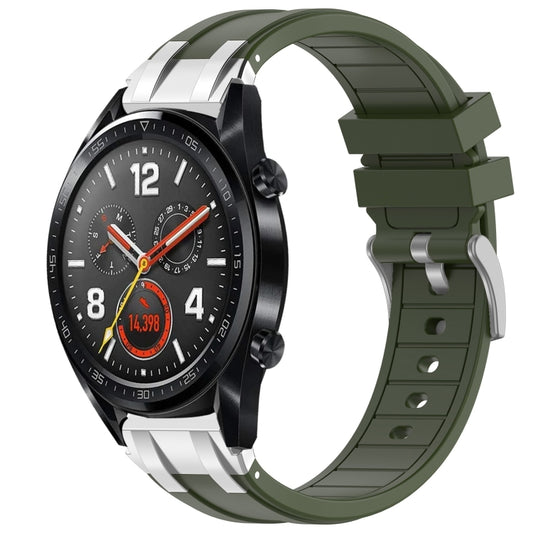 For Huawei Watch GT 22mm Quick Release Silver Buckle Royal Silicone Watch Band(Olive Green) by bashfashion