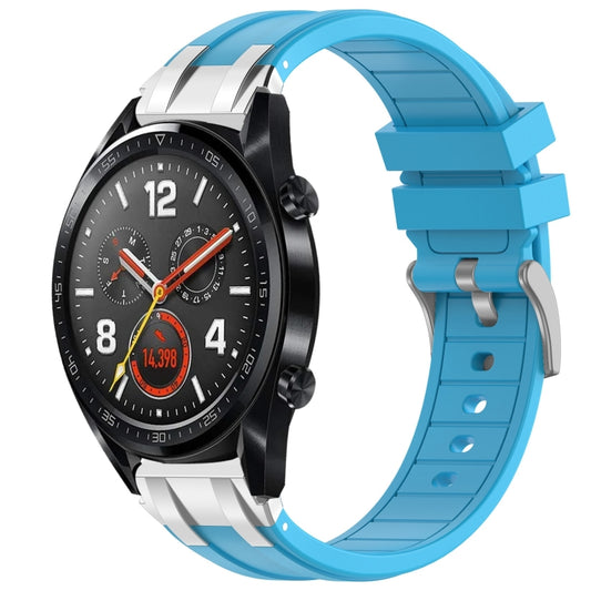 For Huawei Watch GT 22mm Quick Release Silver Buckle Royal Silicone Watch Band(Sky Blue) by bashfashion