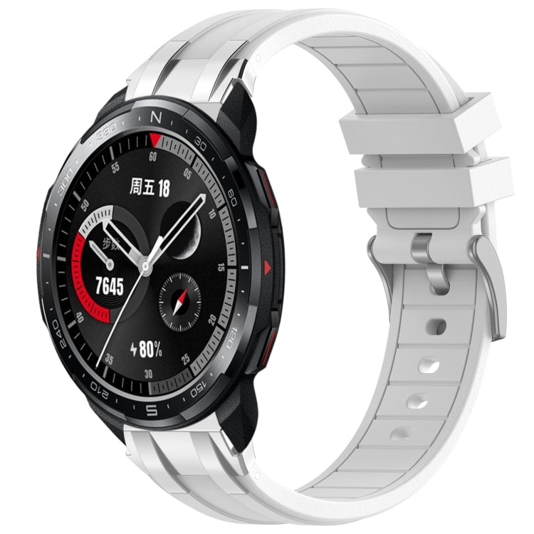 For Honor Watch GS Pro 22mm Quick Release Silver Buckle Royal Silicone Watch Band(White) by bashfashion