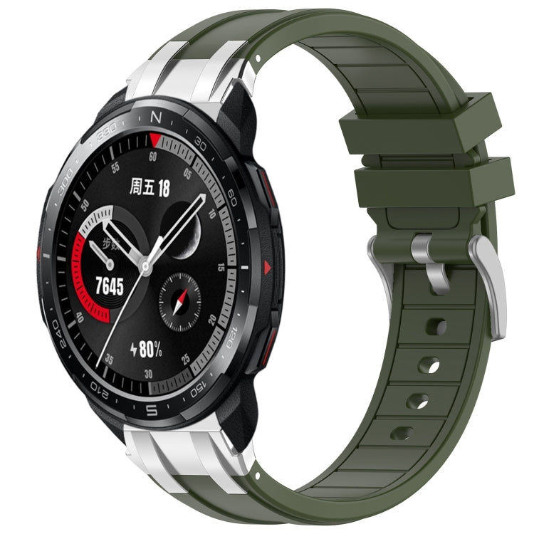 For Honor Watch GS Pro 22mm Quick Release Silver Buckle Royal Silicone Watch Band(Olive Green) by bashfashion