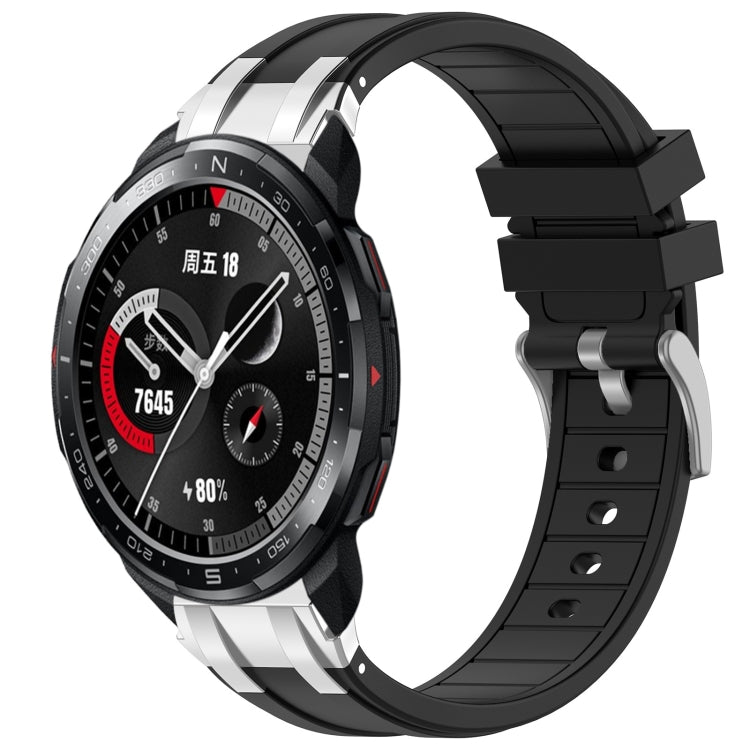 For Honor Watch GS Pro 22mm Quick Release Silver Buckle Royal Silicone Watch Band(Black) by bashfashion