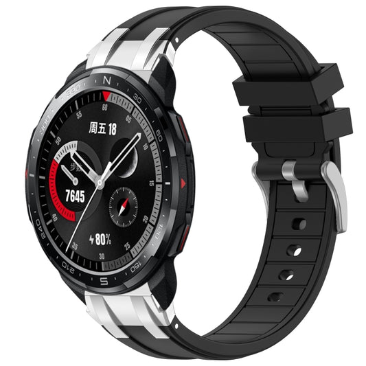 For Honor Watch GS Pro 22mm Quick Release Silver Buckle Royal Silicone Watch Band(Black) by bashfashion