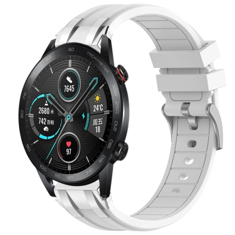 For Honor Magic Watch 2 46mm 22mm Quick Release Silver Buckle Royal Silicone Watch Band(White) by bashfashion