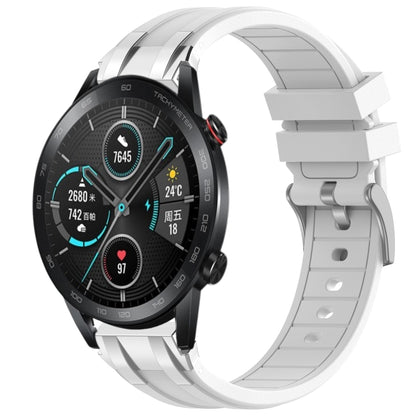 For Honor Magic Watch 2 46mm 22mm Quick Release Silver Buckle Royal Silicone Watch Band(White) by bashfashion