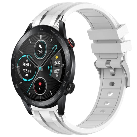 For Honor Magic Watch 2 46mm 22mm Quick Release Silver Buckle Royal Silicone Watch Band(White) by bashfashion