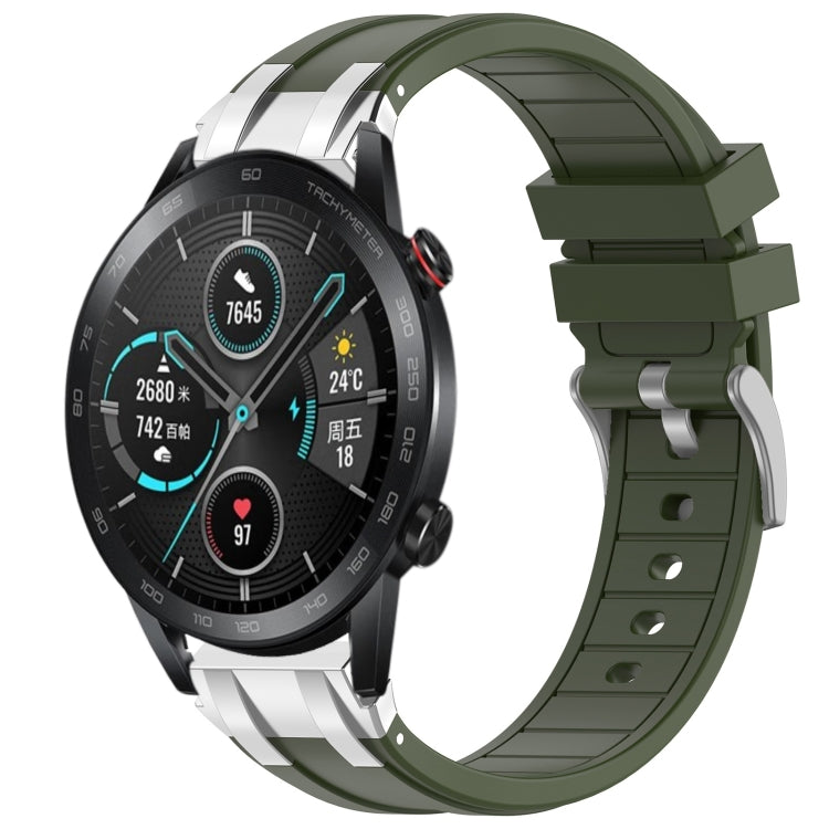 For Honor Magic Watch 2 46mm 22mm Quick Release Silver Buckle Royal Silicone Watch Band(Olive Green) by bashfashion