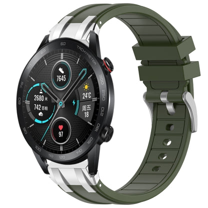 For Honor Magic Watch 2 46mm 22mm Quick Release Silver Buckle Royal Silicone Watch Band(Olive Green) by bashfashion