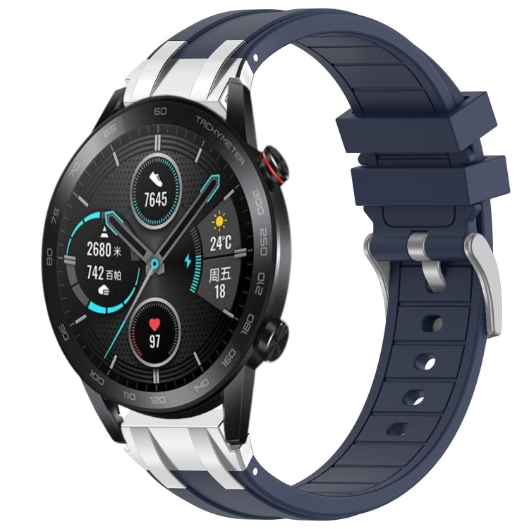 For Honor Magic Watch 2 46mm 22mm Quick Release Silver Buckle Royal Silicone Watch Band(Navy Blue) by bashfashion