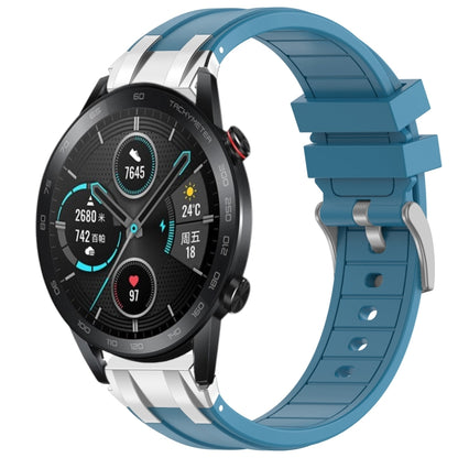 For Honor Magic Watch 2 46mm 22mm Quick Release Silver Buckle Royal Silicone Watch Band(Sea Blue) by bashfashion