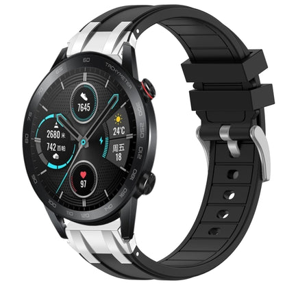 For Honor Magic Watch 2 46mm 22mm Quick Release Silver Buckle Royal Silicone Watch Band(Black) by bashfashion