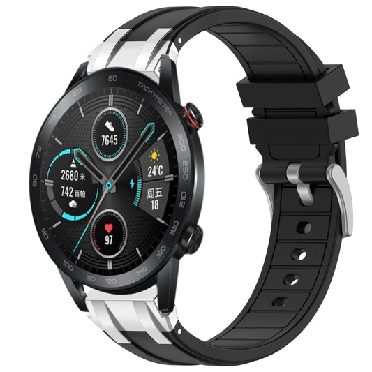 For Honor Magic Watch 2 46mm 22mm Quick Release Silver Buckle Royal Silicone Watch Band(Black) by bashfashion