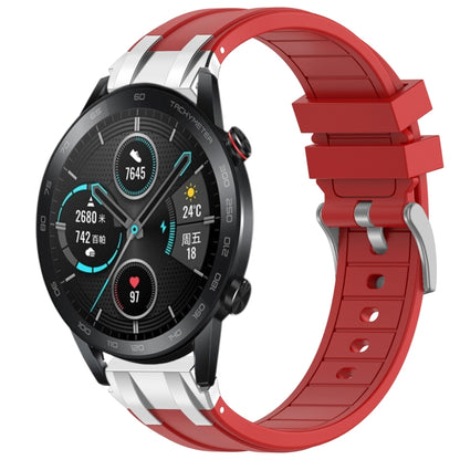 For Honor Magic Watch 2 46mm 22mm Quick Release Silver Buckle Royal Silicone Watch Band(Red) by bashfashion