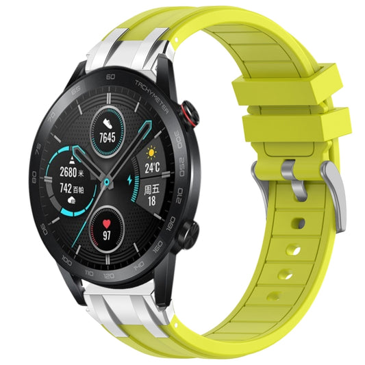 For Honor Magic Watch 2 46mm 22mm Quick Release Silver Buckle Royal Silicone Watch Band(Vital Yellow) by bashfashion