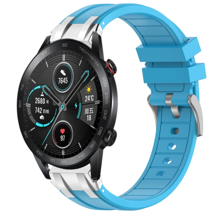 For Honor Magic Watch 2 46mm 22mm Quick Release Silver Buckle Royal Silicone Watch Band(Sky Blue) by bashfashion