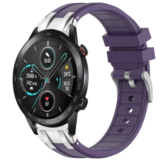 For Honor Magic Watch 2 46mm 22mm Quick Release Silver Buckle Royal Silicone Watch Band(Purple) by bashfashion