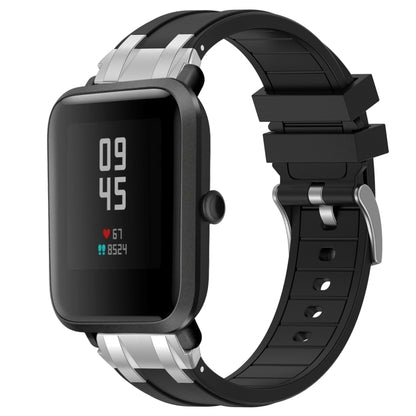 For Amazfit Watch Bip 5 22mm Quick Release Silver Buckle Royal Silicone Watch Band(Black) by bashfashion