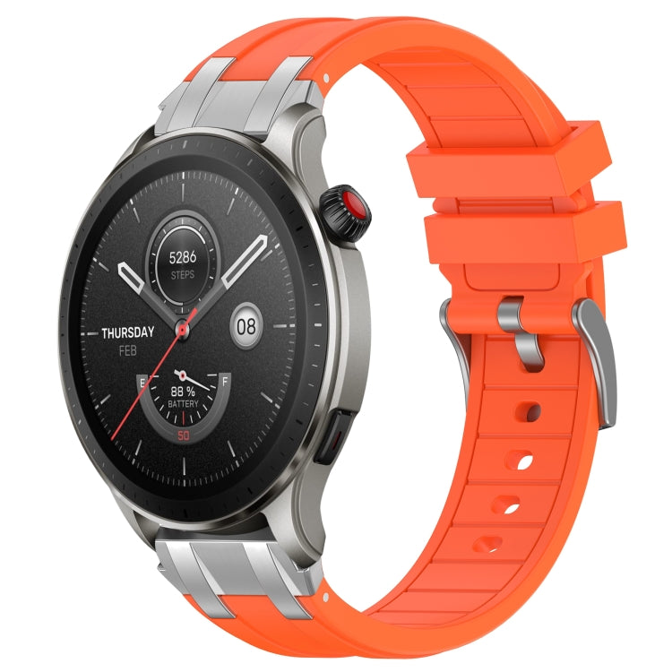 For Amazfit Watch GTR 4 22mm Quick Release Silver Buckle Royal Silicone Watch Band(Orange) by bashfashion