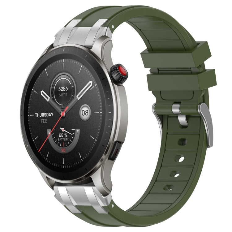 For Amazfit Watch GTR 4 22mm Quick Release Silver Buckle Royal Silicone Watch Band(Olive Green) by bashfashion