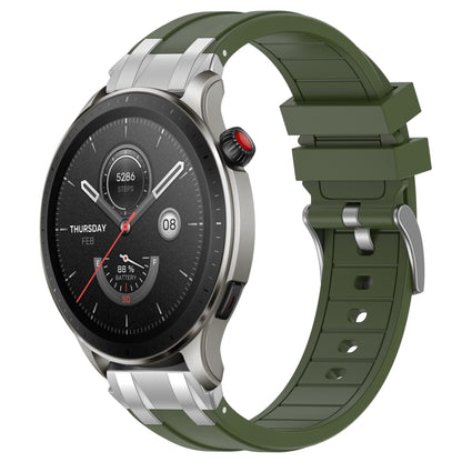 For Amazfit Watch GTR 4 22mm Quick Release Silver Buckle Royal Silicone Watch Band(Olive Green) by bashfashion