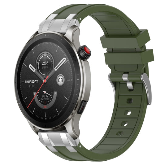 For Amazfit Watch GTR 4 22mm Quick Release Silver Buckle Royal Silicone Watch Band(Olive Green) by bashfashion